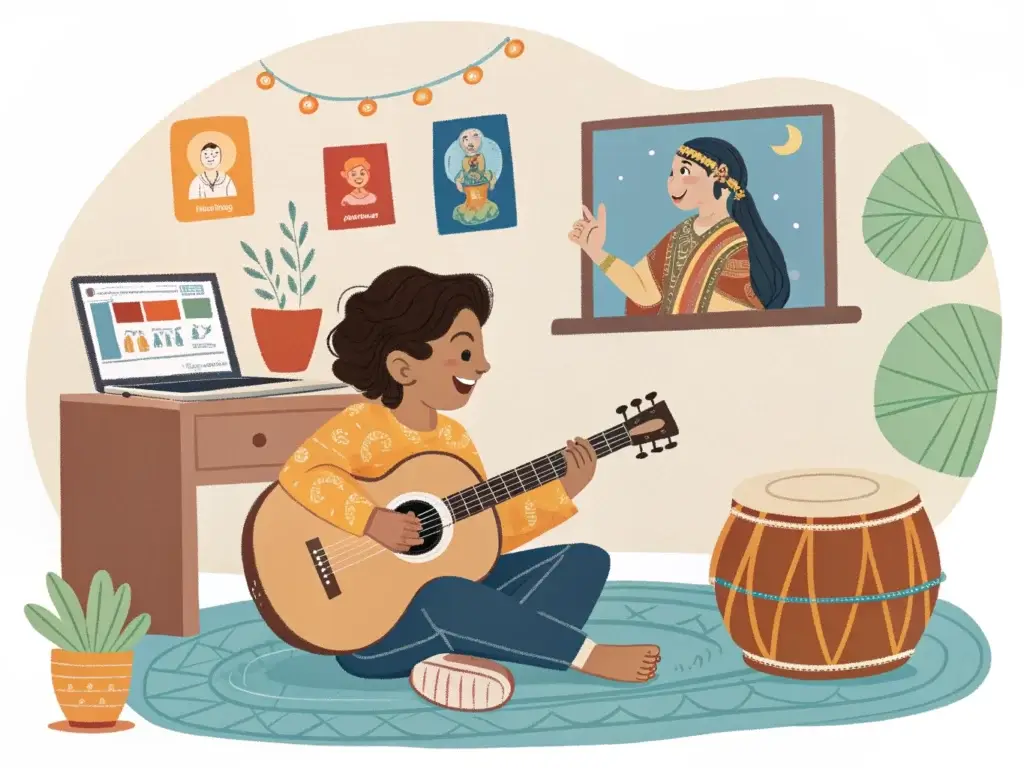 Blog thumbnail: Online Guitar Lessons for Kids Living Abroad - A Parent's Guide to Keeping Them Connected to Indian Music and Culture